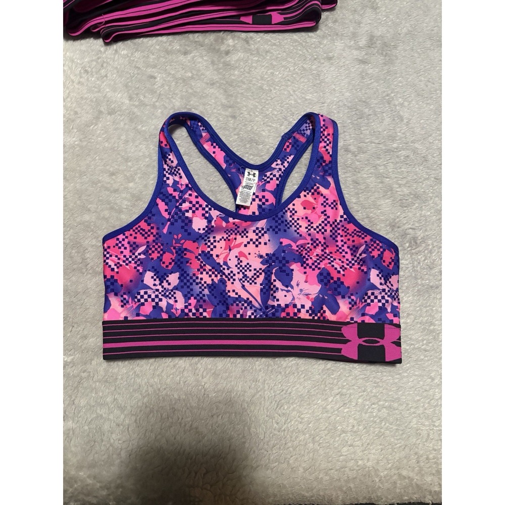 New Under Armour Womens Small Compression Sports Bra Pink Blue Pix Camo Gym I